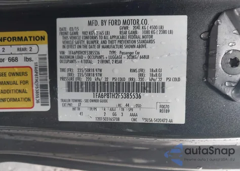 2015 Ford Mustang Ecoboost z USA, uszkodzony, nr VIN 1FA6P8TH2F5385536